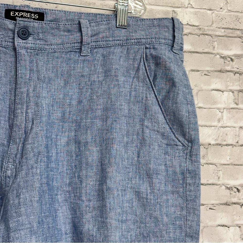 Express Size 38 Men's Linen Blend Shorts Classic Fit Blue Pockets Dress Casual - Picture 3 of 7